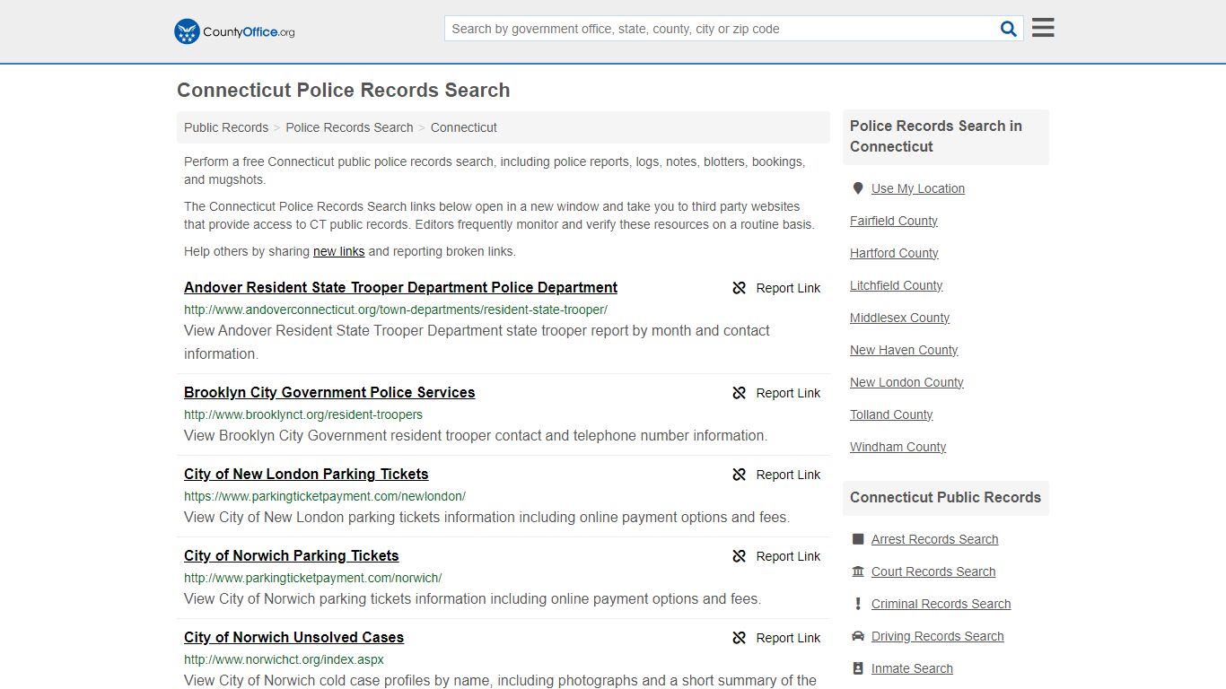 Connecticut Police Records Search - County Office
