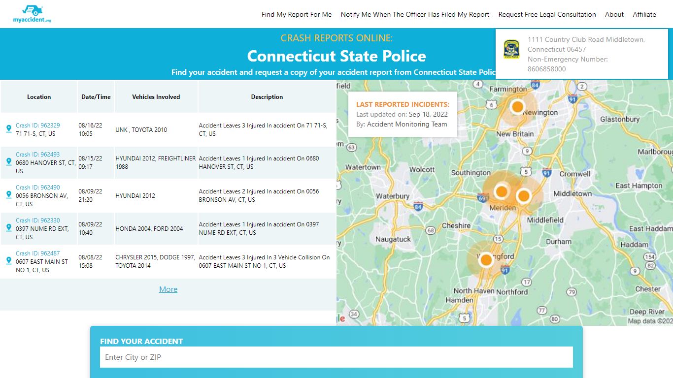 Online Crash Reports for Connecticut State Police - MyAccident.org